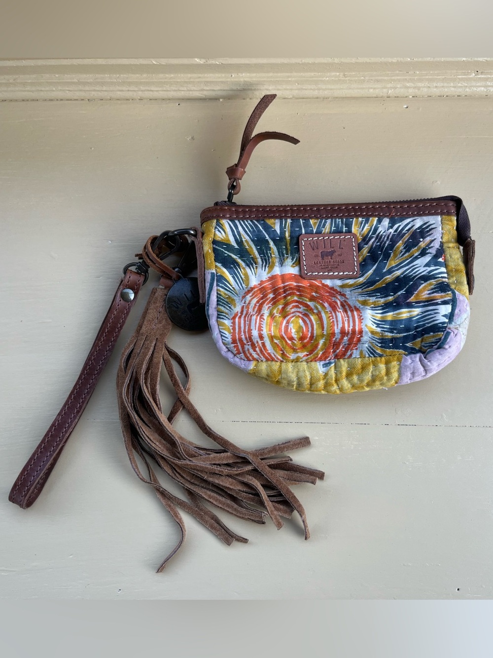 Will Leather Goods Kantha Quilt Make Up Clutch Pouch Wristlet